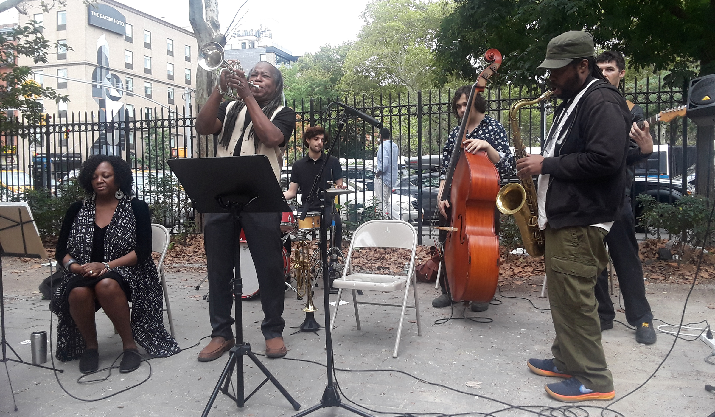 Monique with band at Arts for Art, fall
              2019